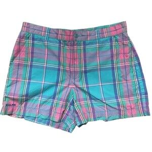 Ralph Ralph Lauren Summer Plaid Blue Pink Shorts Cotton Women's Size 10